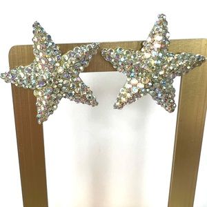Richard Kerr vintage Starfish Aurora Borealis crystals clip on earrings